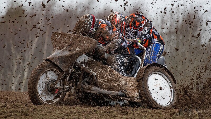 Sidecar Motorcycle Racing — Brown