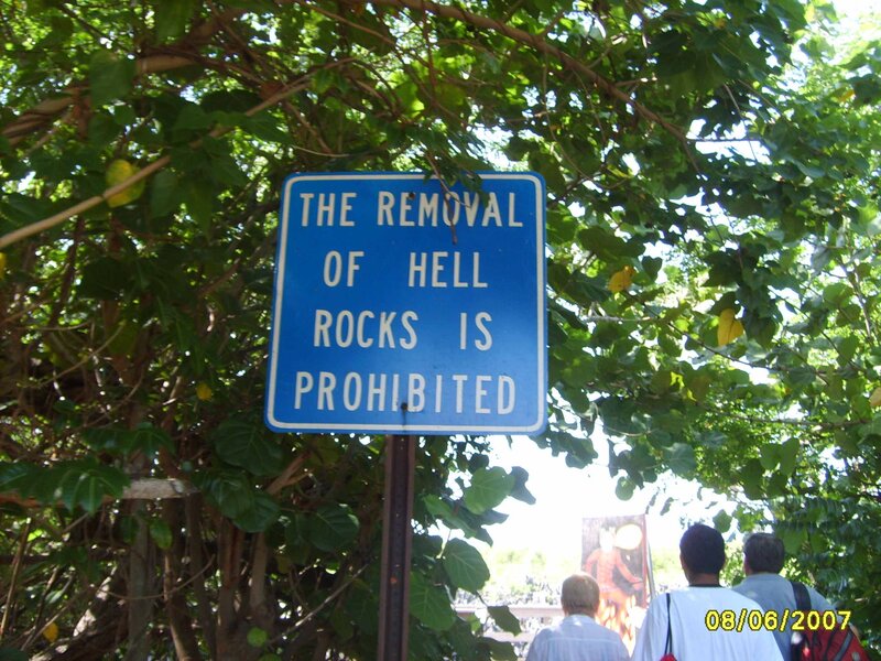Sign prohibiting removal of hell rocks