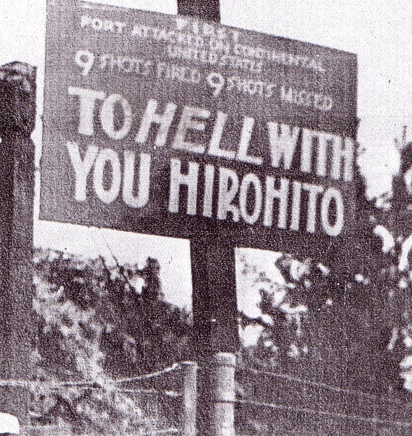 Sign reading 'To Hell With You Hirohito'