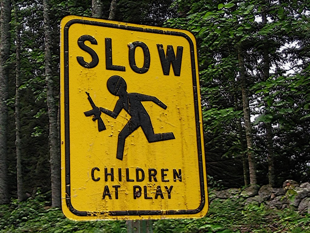 Sign with children at play warning