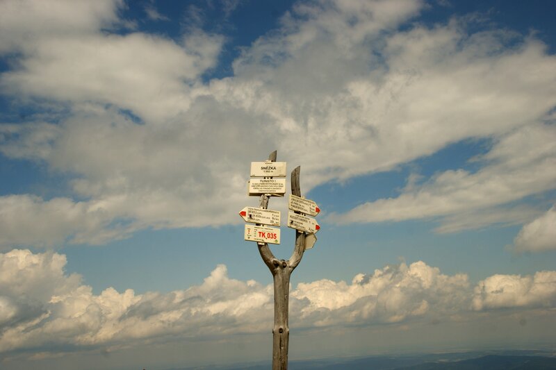 Signpost on Mountain Peak