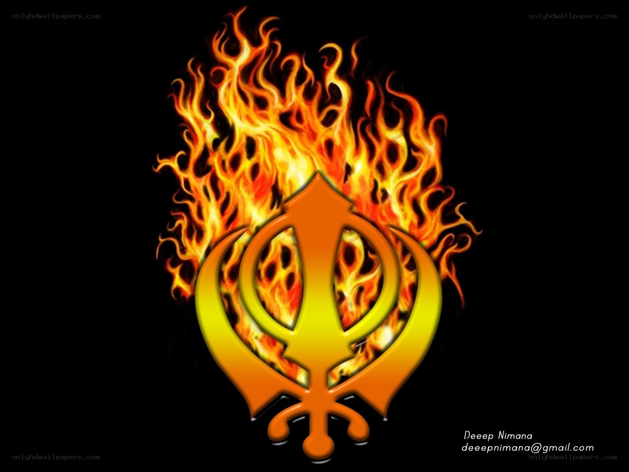 Sikh Khanda with flames
