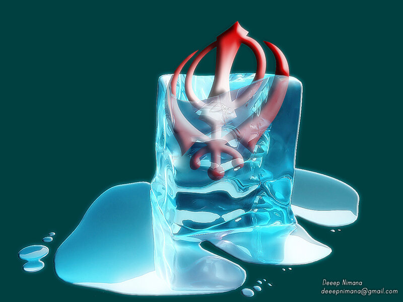 Sikh symbol in melting ice