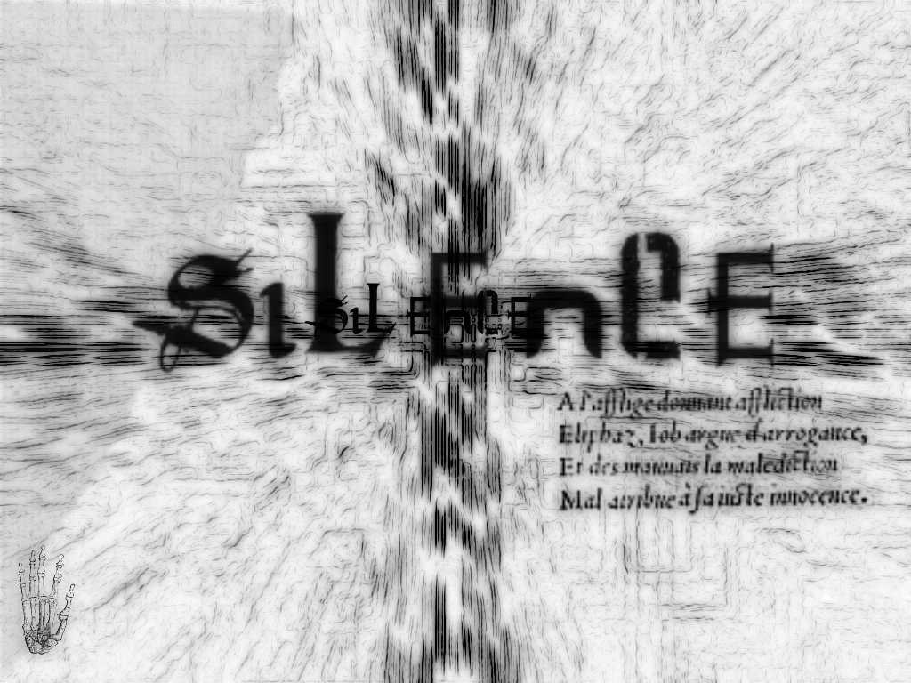 Silence text with skeleton hand