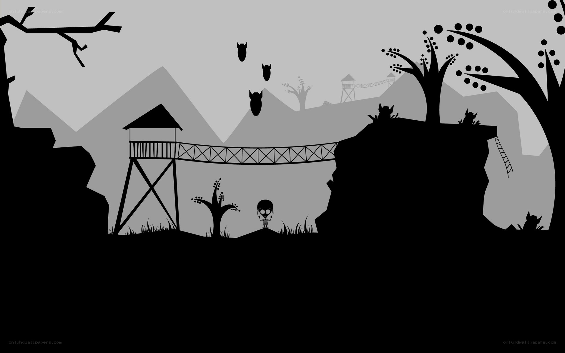 Silhouette adventure game scene