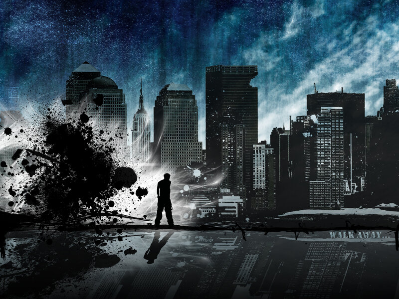 Silhouette against city skyline