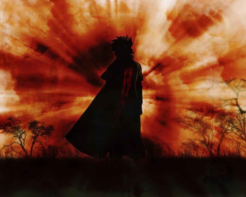 silhouette against fiery sky