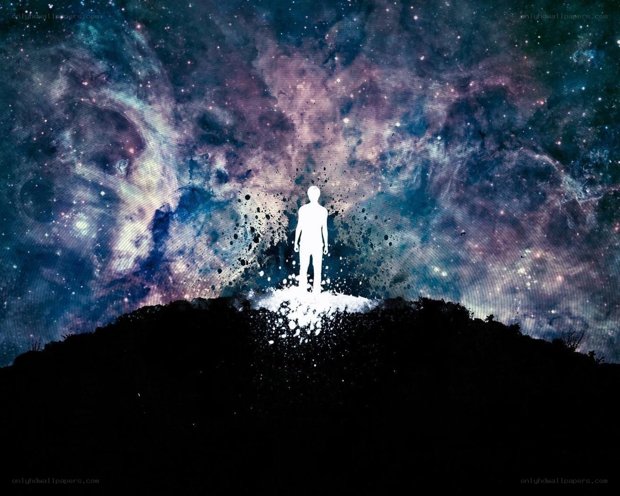silhouette against galaxy