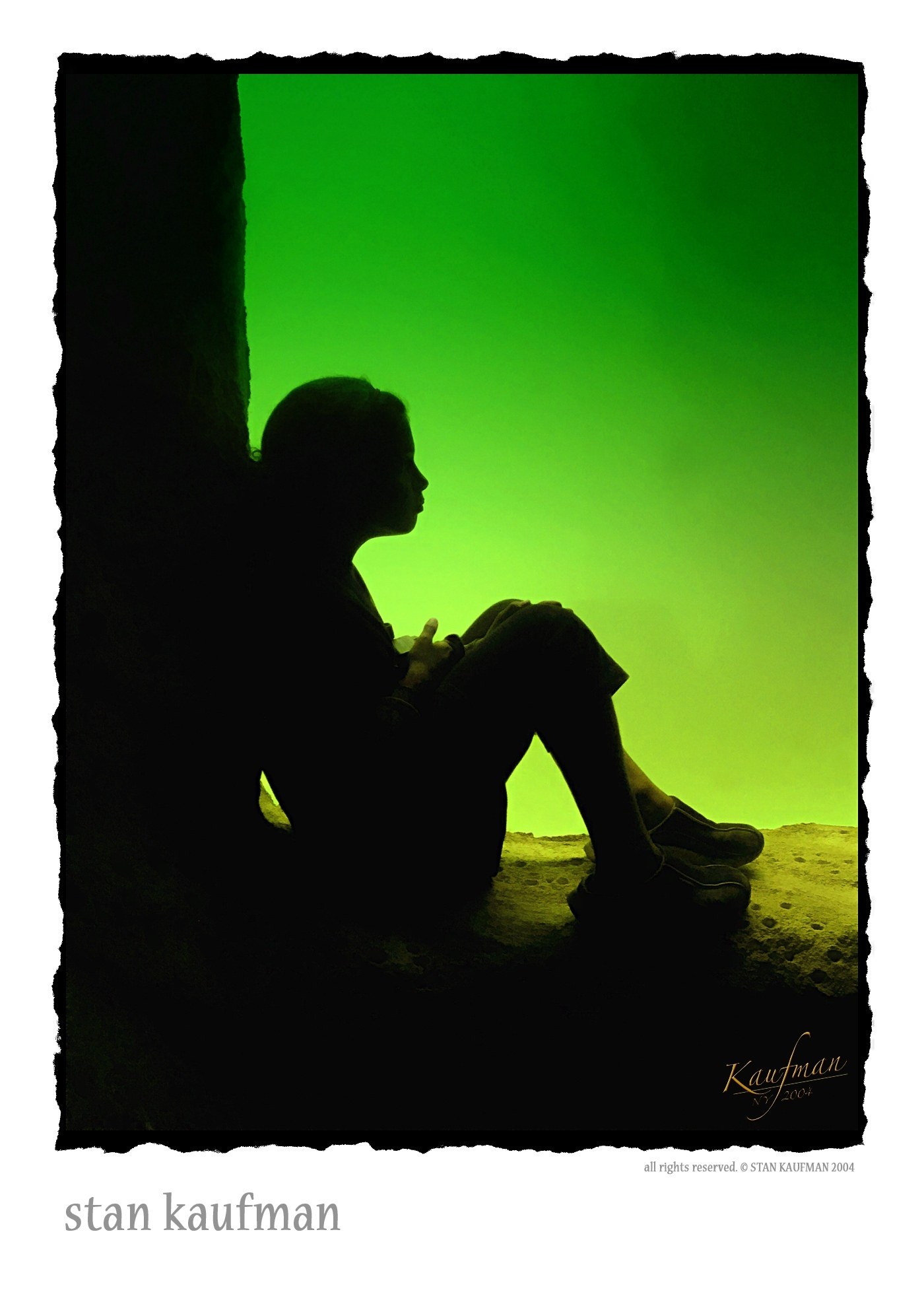silhouette against green light