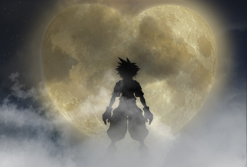 Silhouette against heart-shaped moon