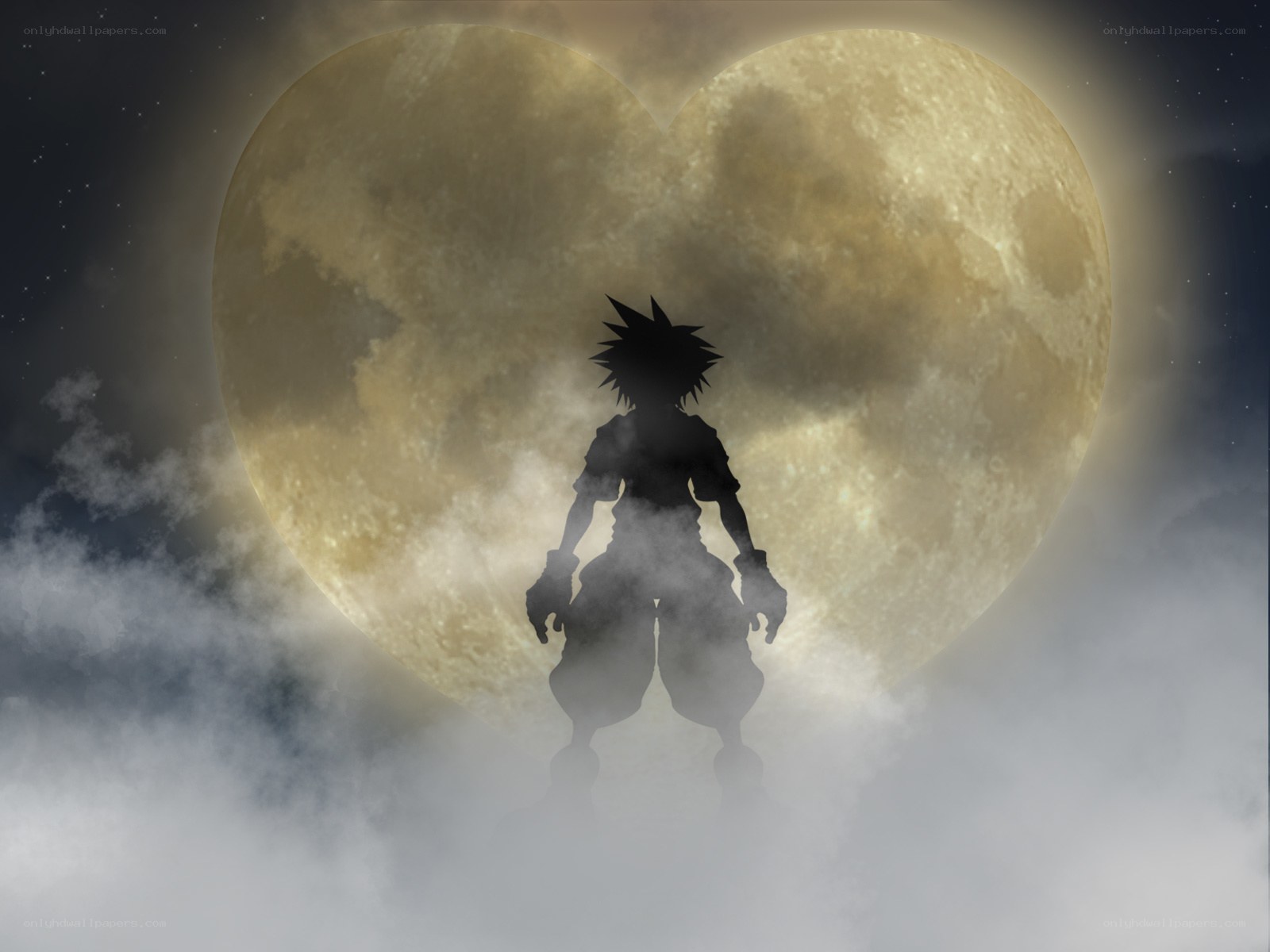 Silhouette against heart-shaped moon