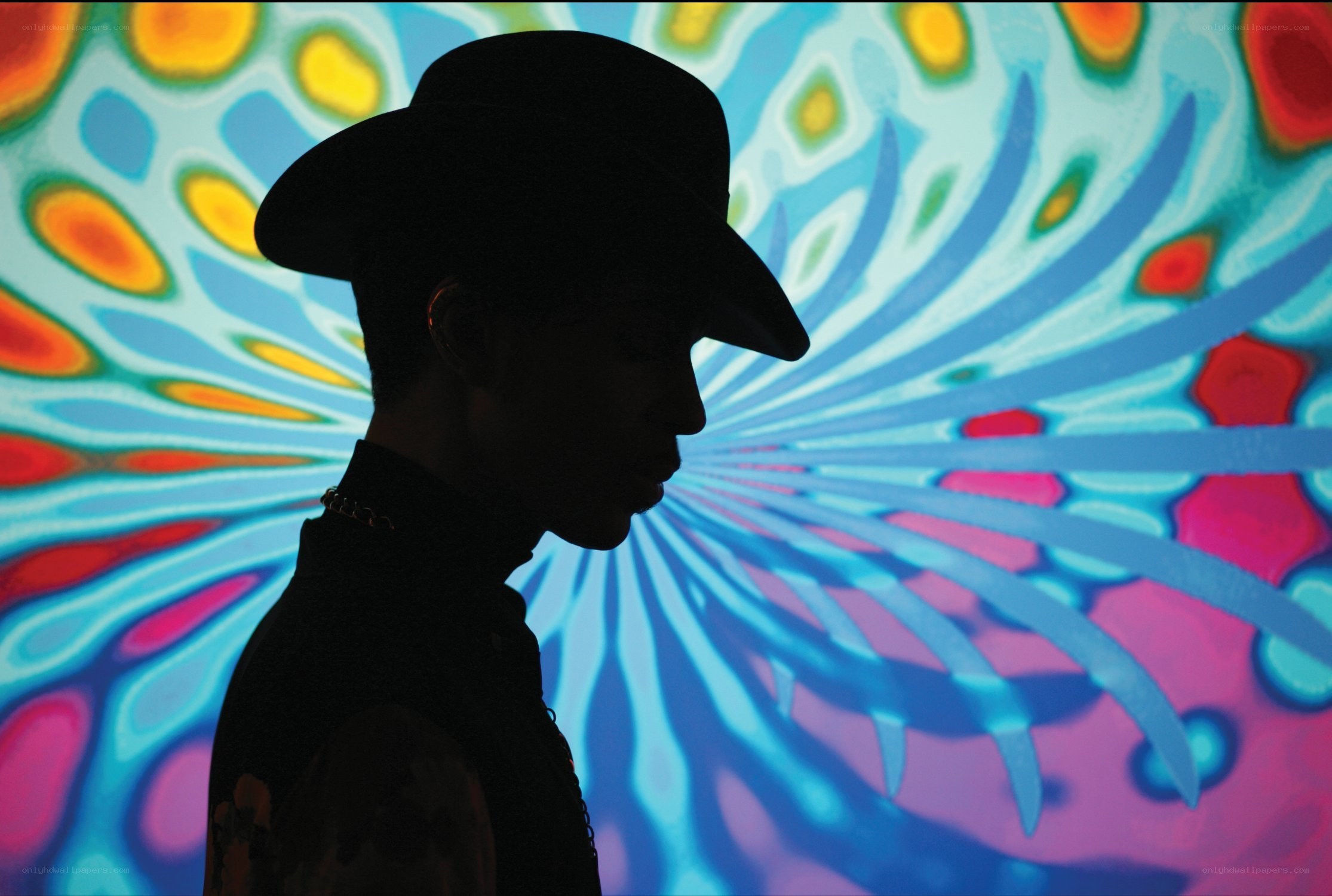 silhouette against psychedelic backdrop
