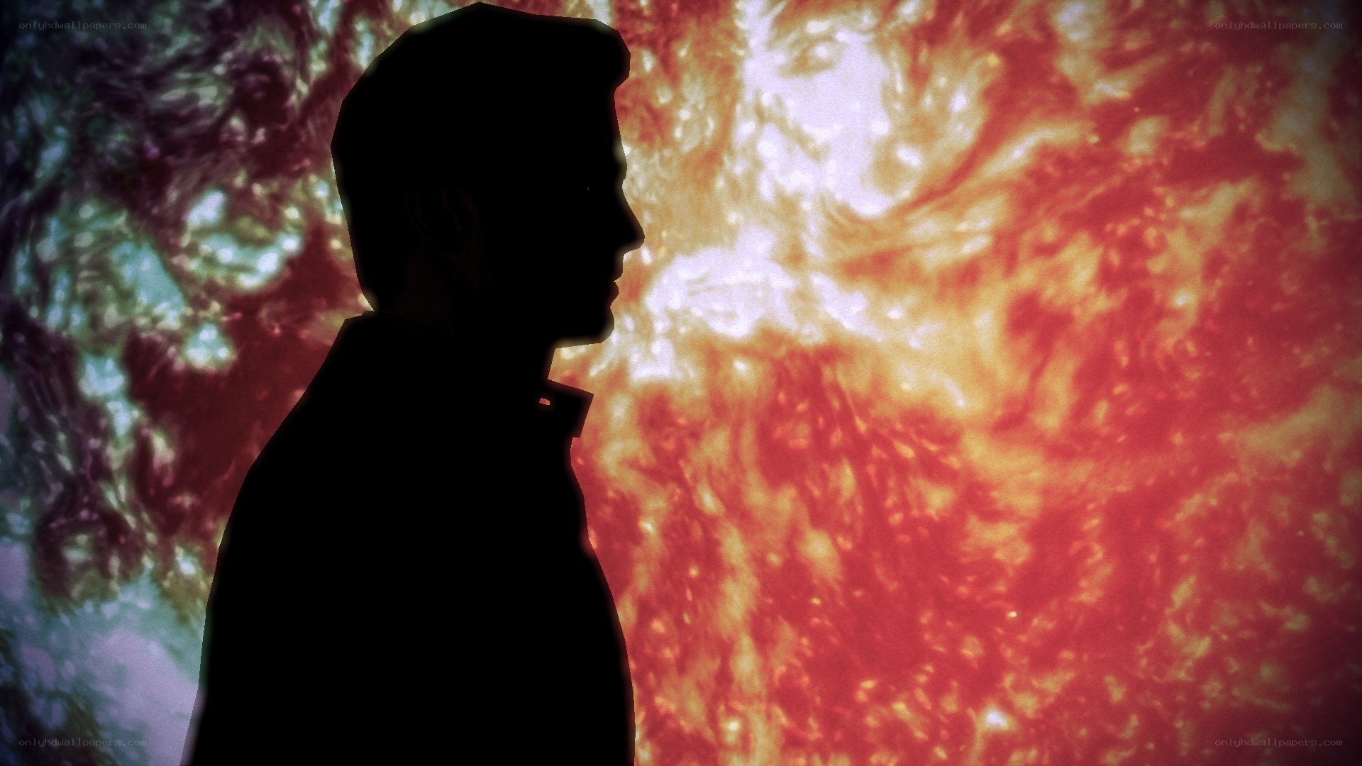 silhouette against solar flare