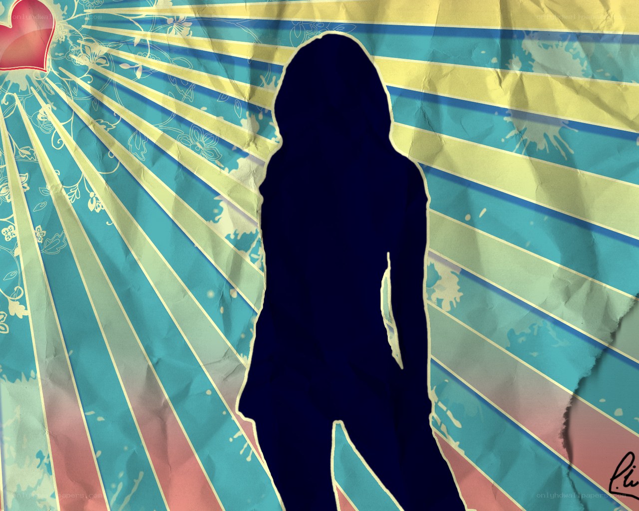 silhouette against sunburst background