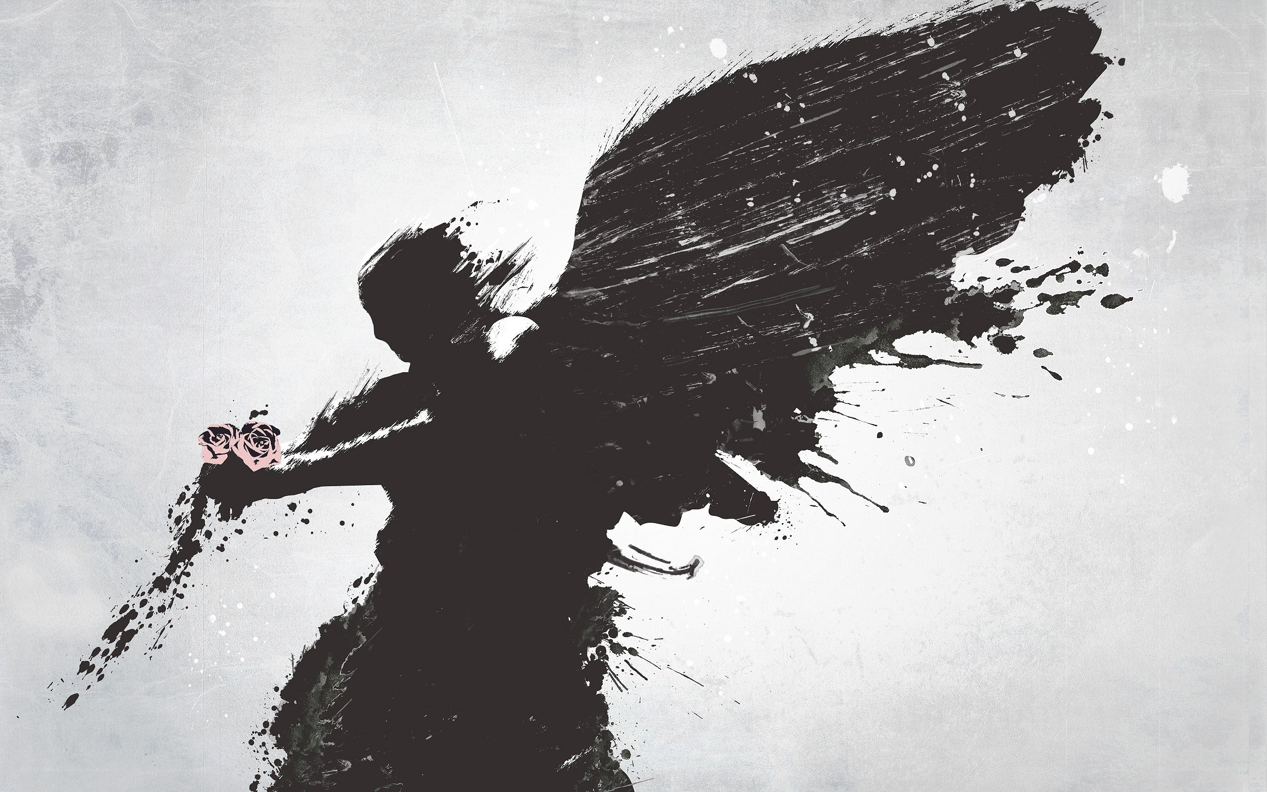 silhouette angel with roses