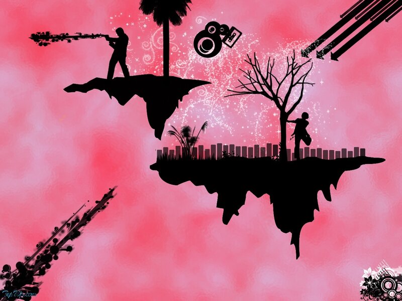 Silhouette art with floating islands