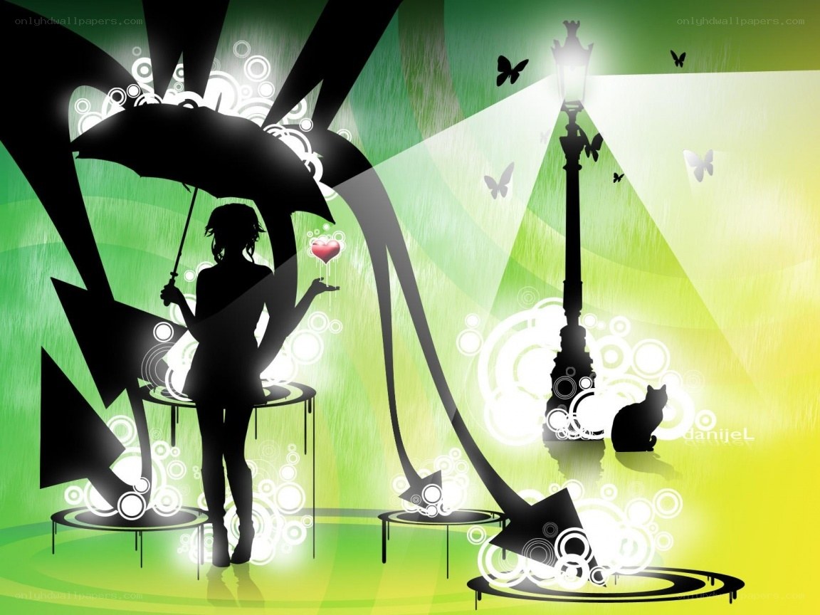 silhouette art with umbrella