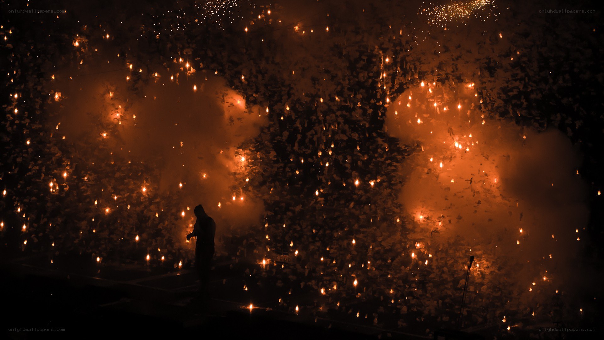 Silhouette at a fireworks display