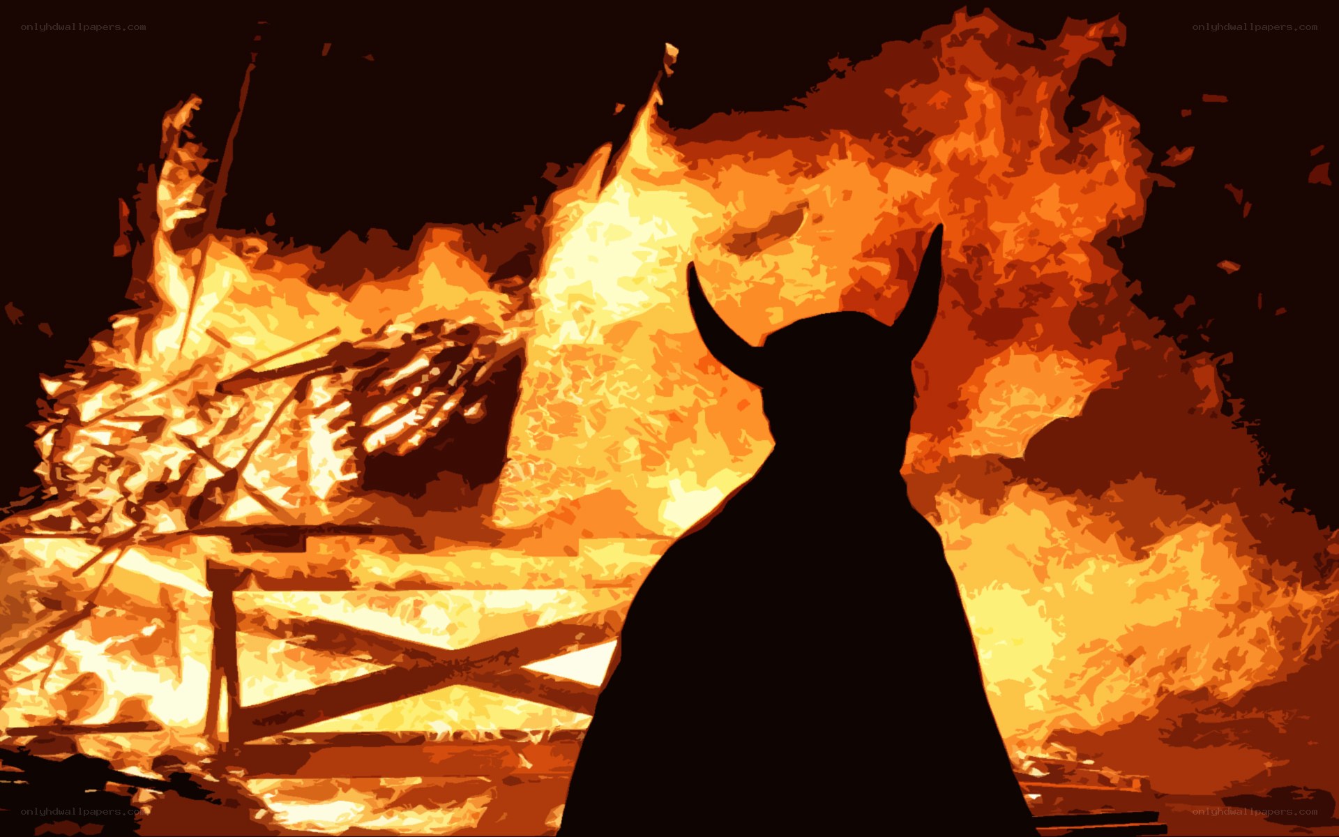 silhouette at burning pyre