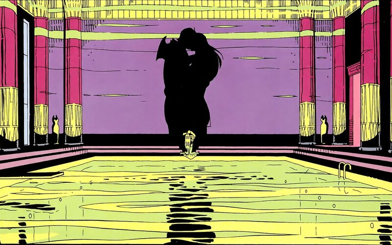 silhouette at poolside