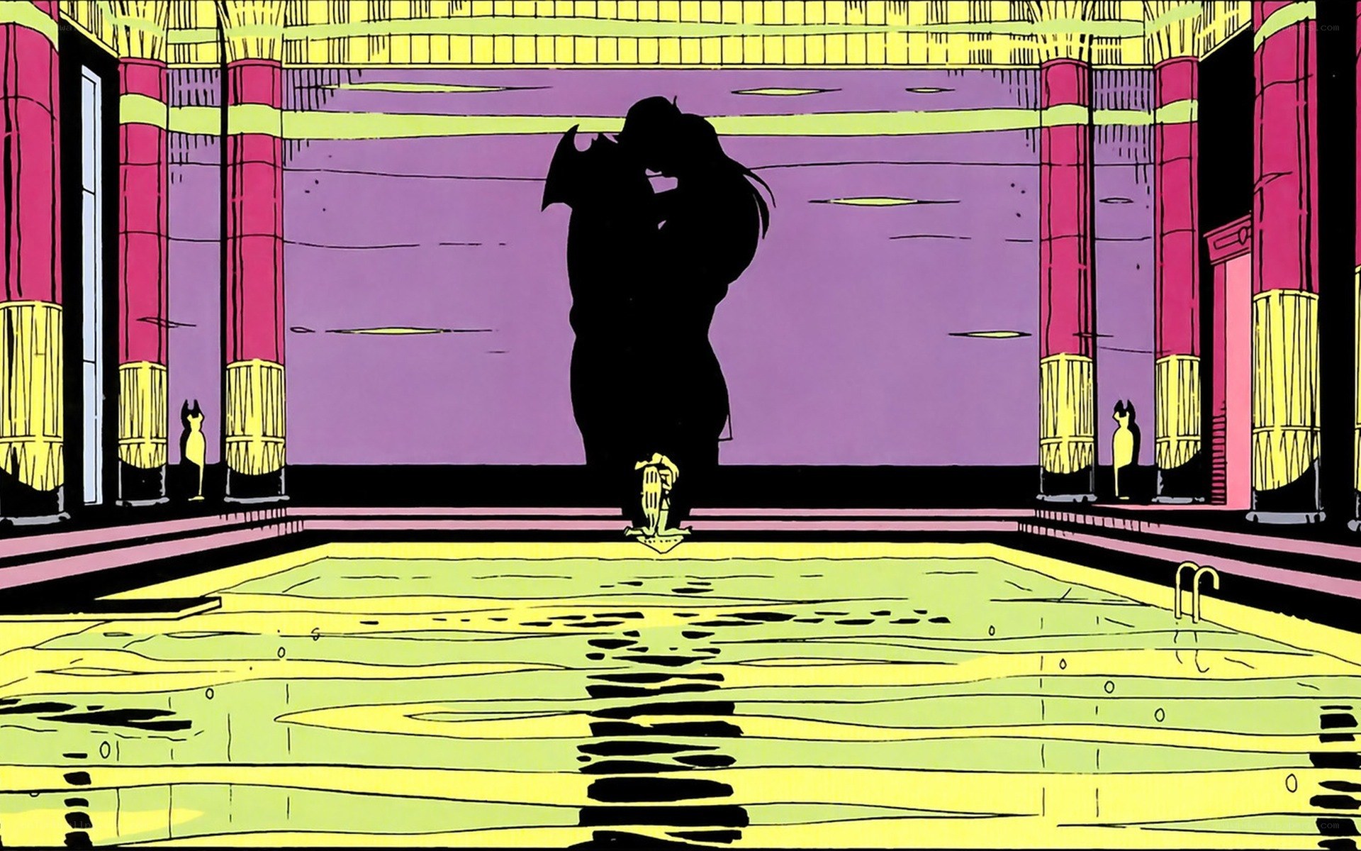 silhouette at poolside