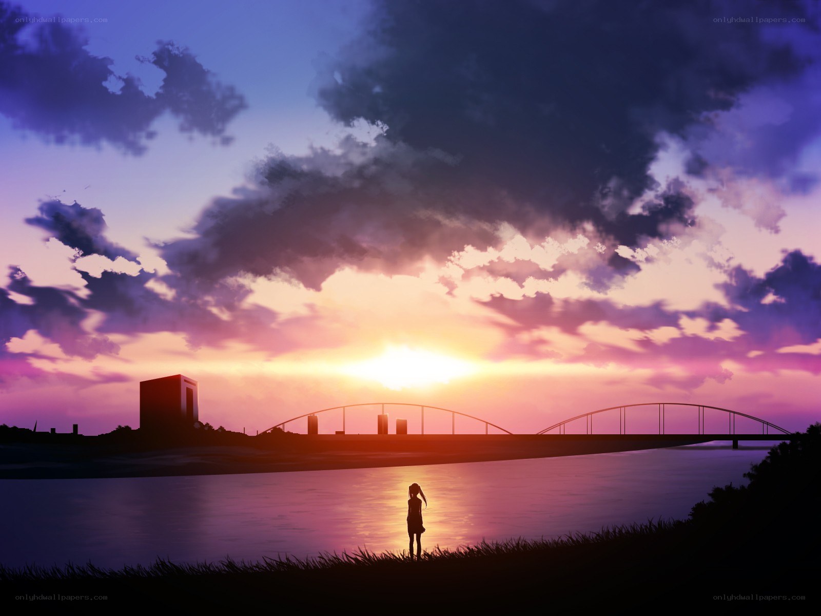 Silhouette at sunset by the river