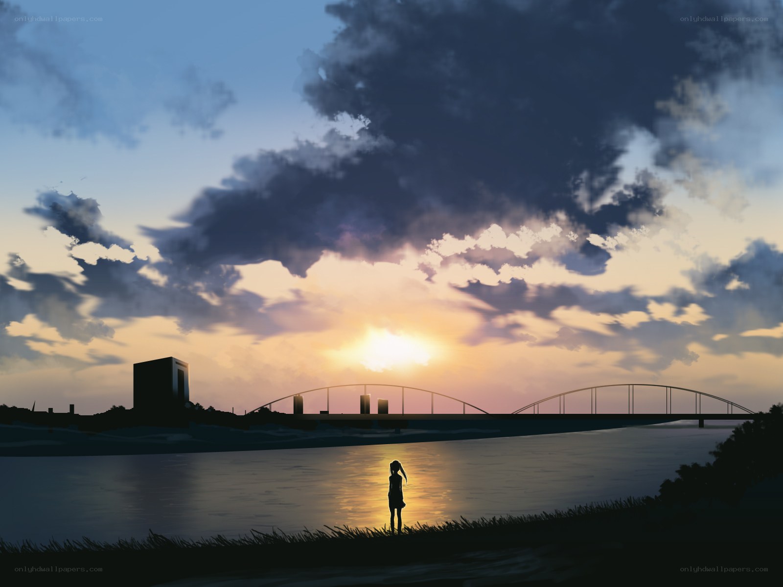 Silhouette at sunset by the river