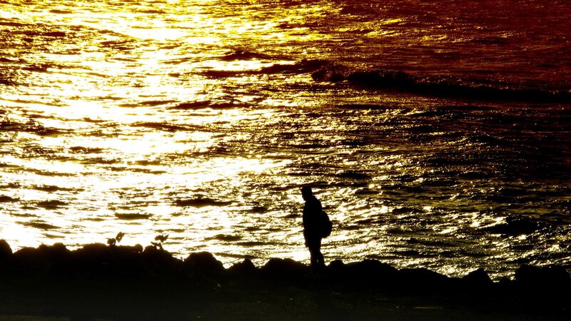 silhouette at sunset by the water