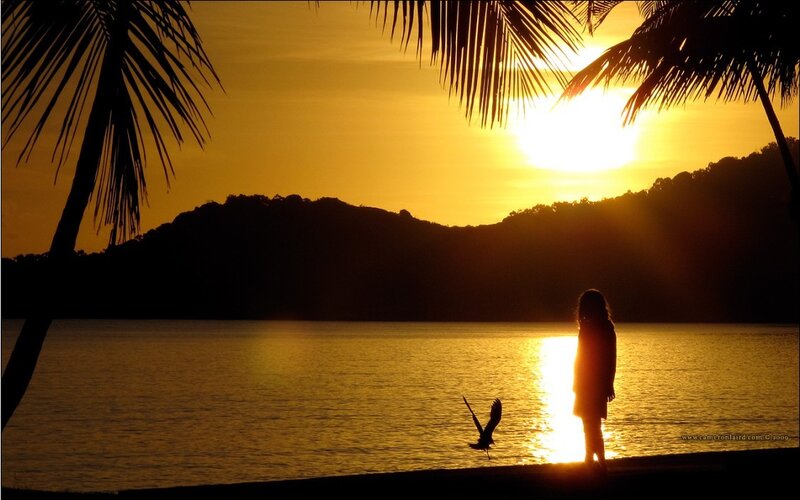 Silhouette at sunset by the water