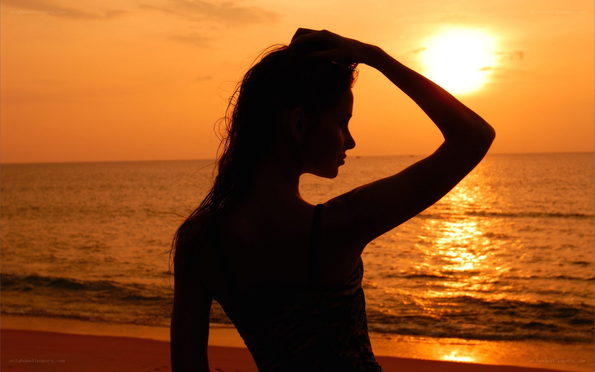 silhouette at sunset on beach