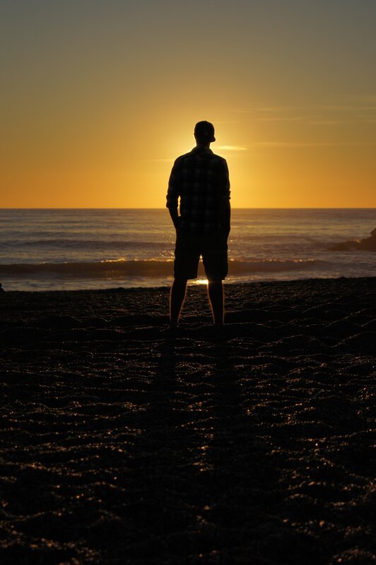 silhouette at sunset on beach