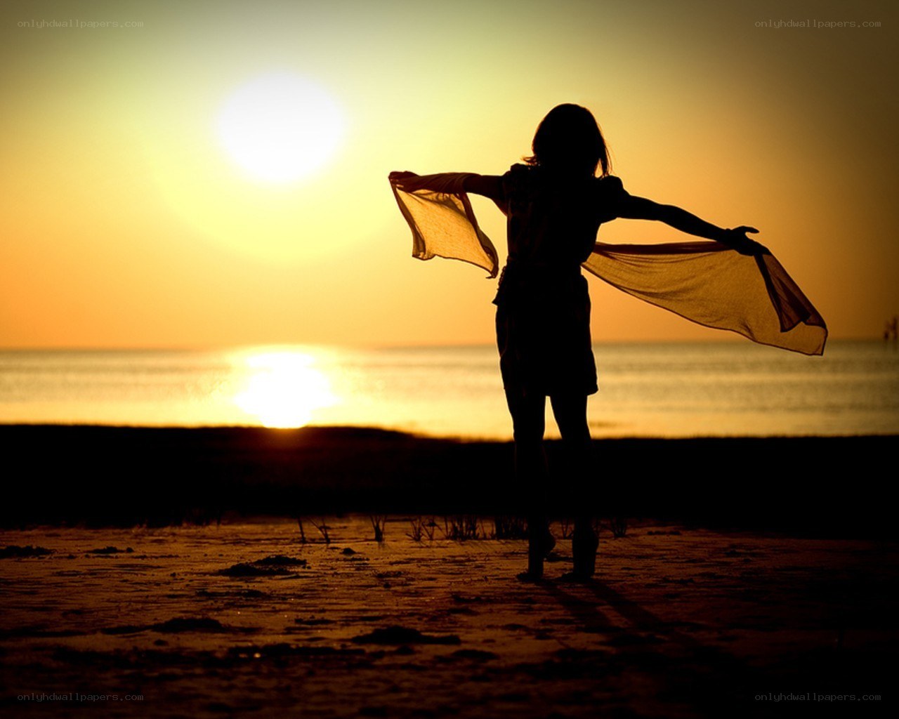 Silhouette at sunset on beach