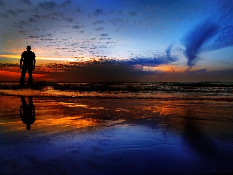 Silhouette at sunset on the beach