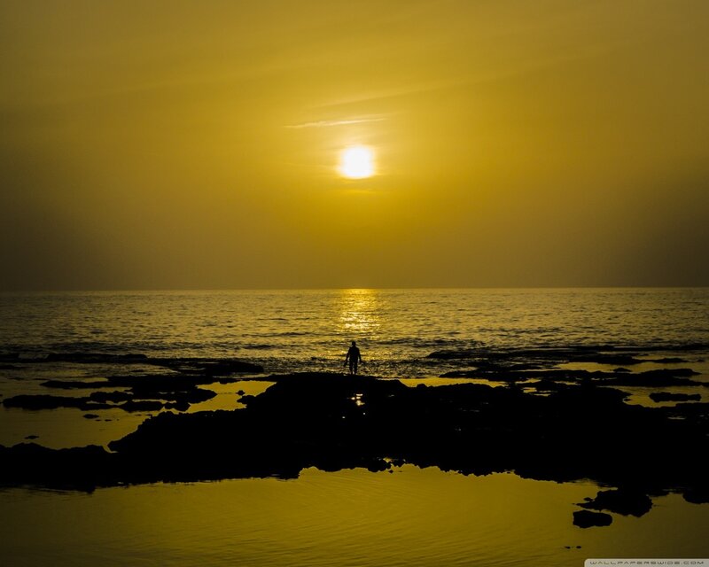 Silhouette at sunset on the shore