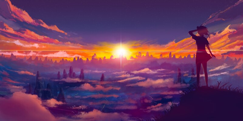 silhouette at sunset over clouds