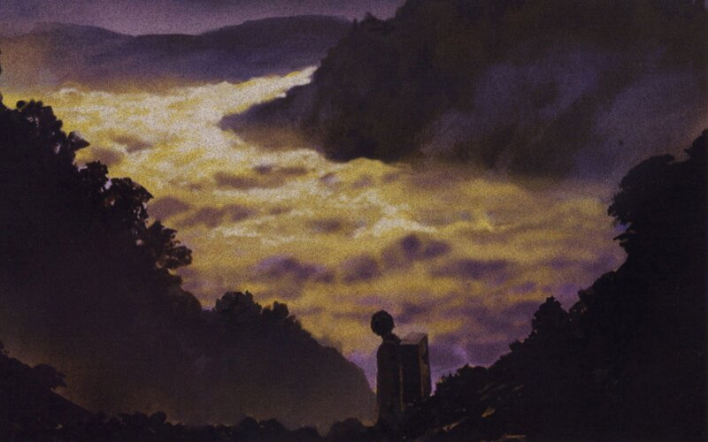 Silhouette at sunset over river