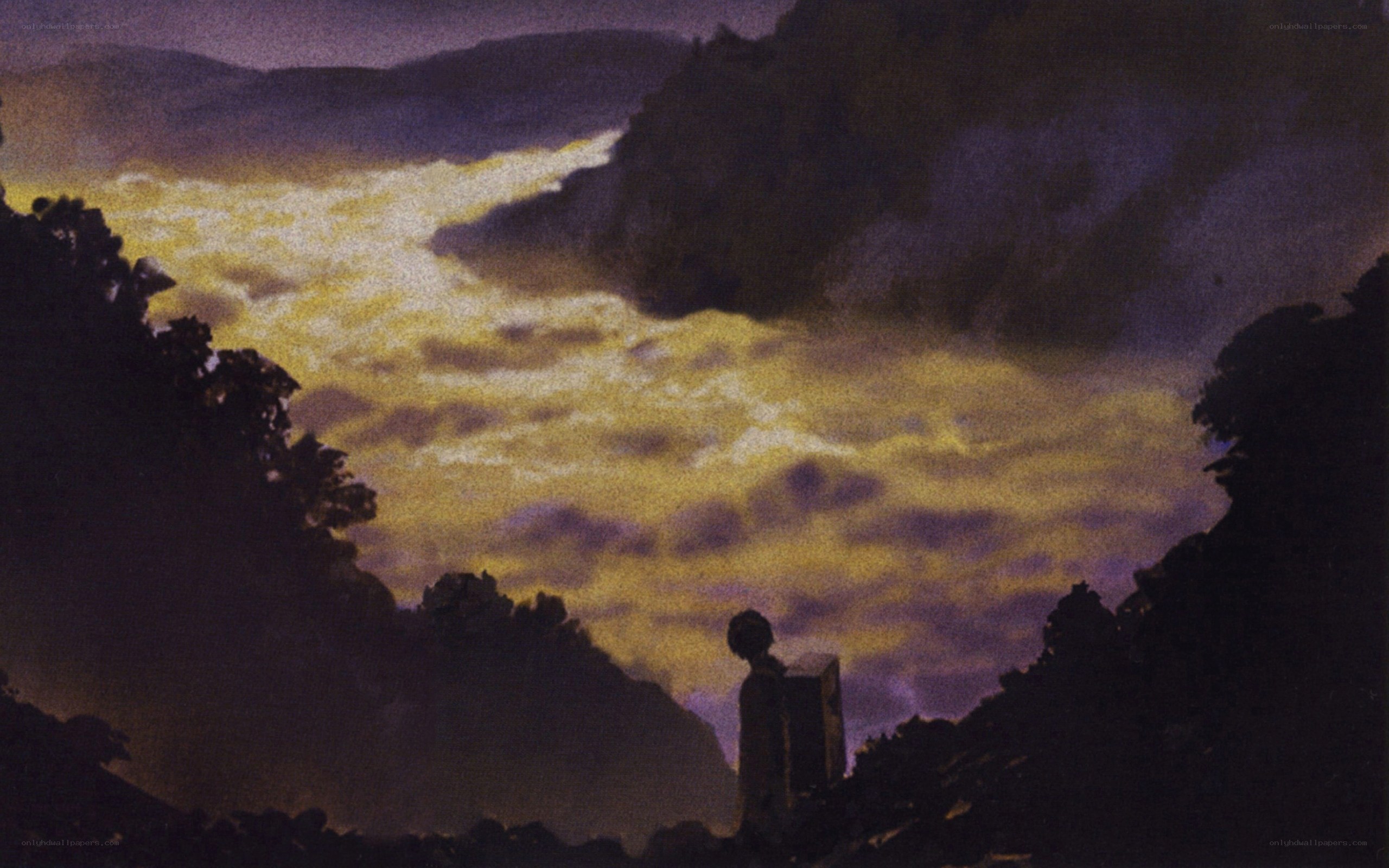 Silhouette at sunset over river