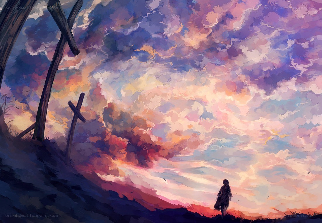 Silhouette at sunset with crosses