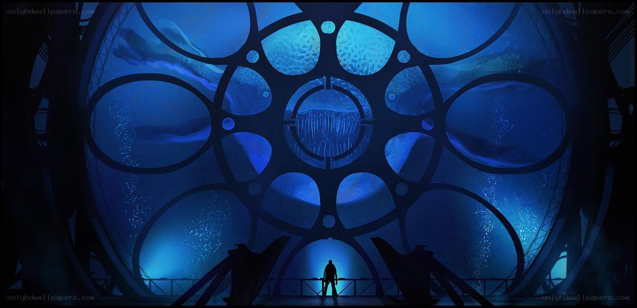 silhouette at underwater dome