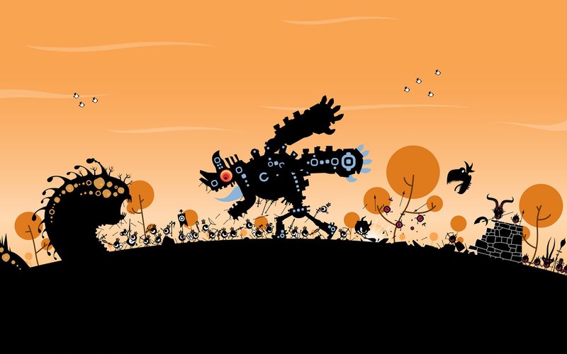 Silhouette battle at sunset
