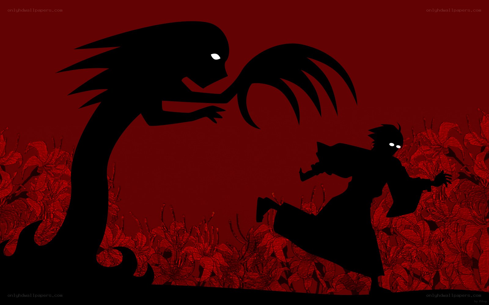Silhouette battle in red field