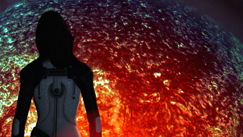 silhouette before alien planet