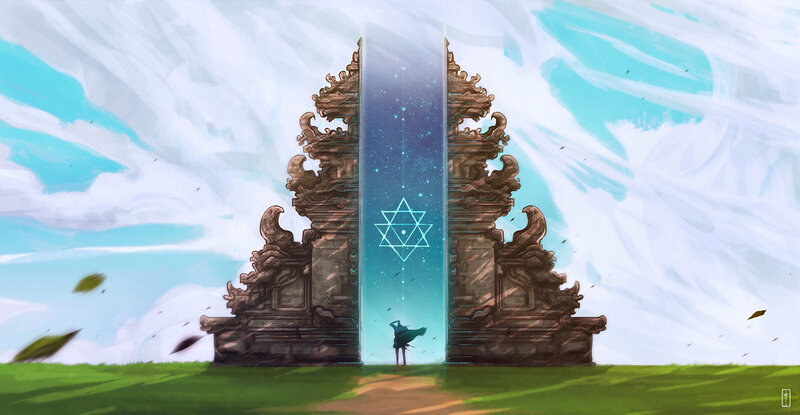 Silhouette Before Ancient Gate