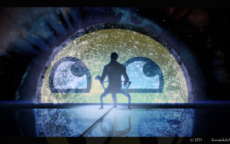 silhouette before cosmic face