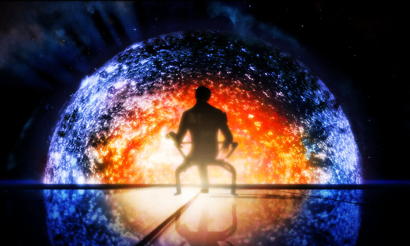 silhouette before cosmic sphere