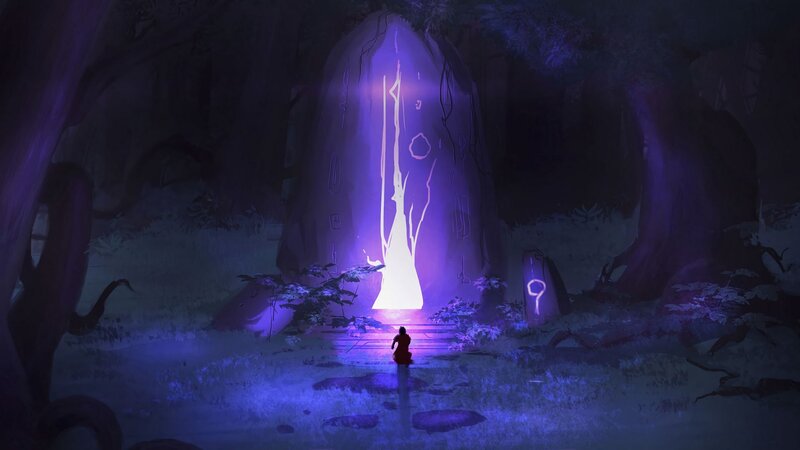 Silhouette Before Glowing Portal