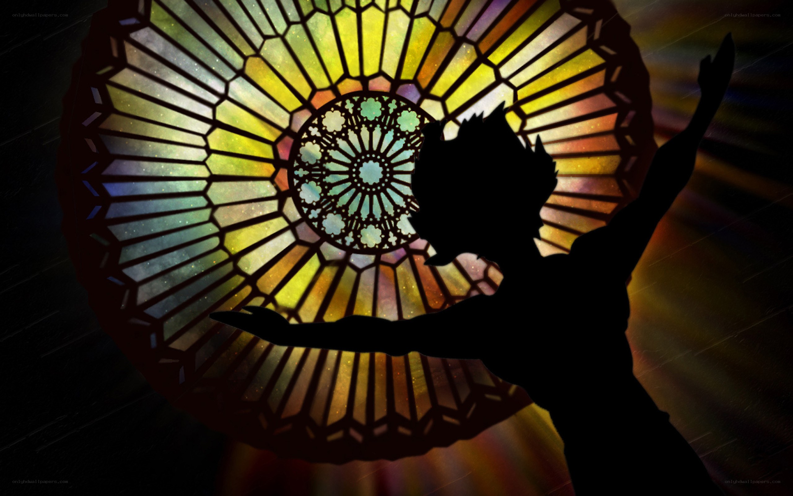 silhouette before stained glass