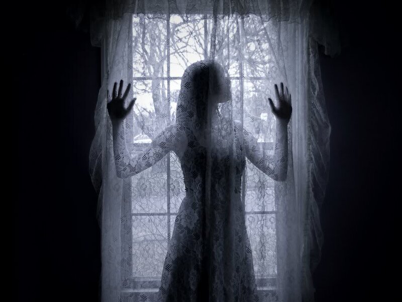 Silhouette Behind Lace Curtain