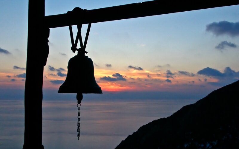 Silhouette bell at sunset