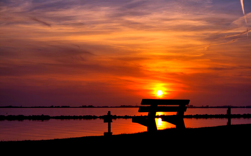 Silhouette Bench at Sunset — Orange